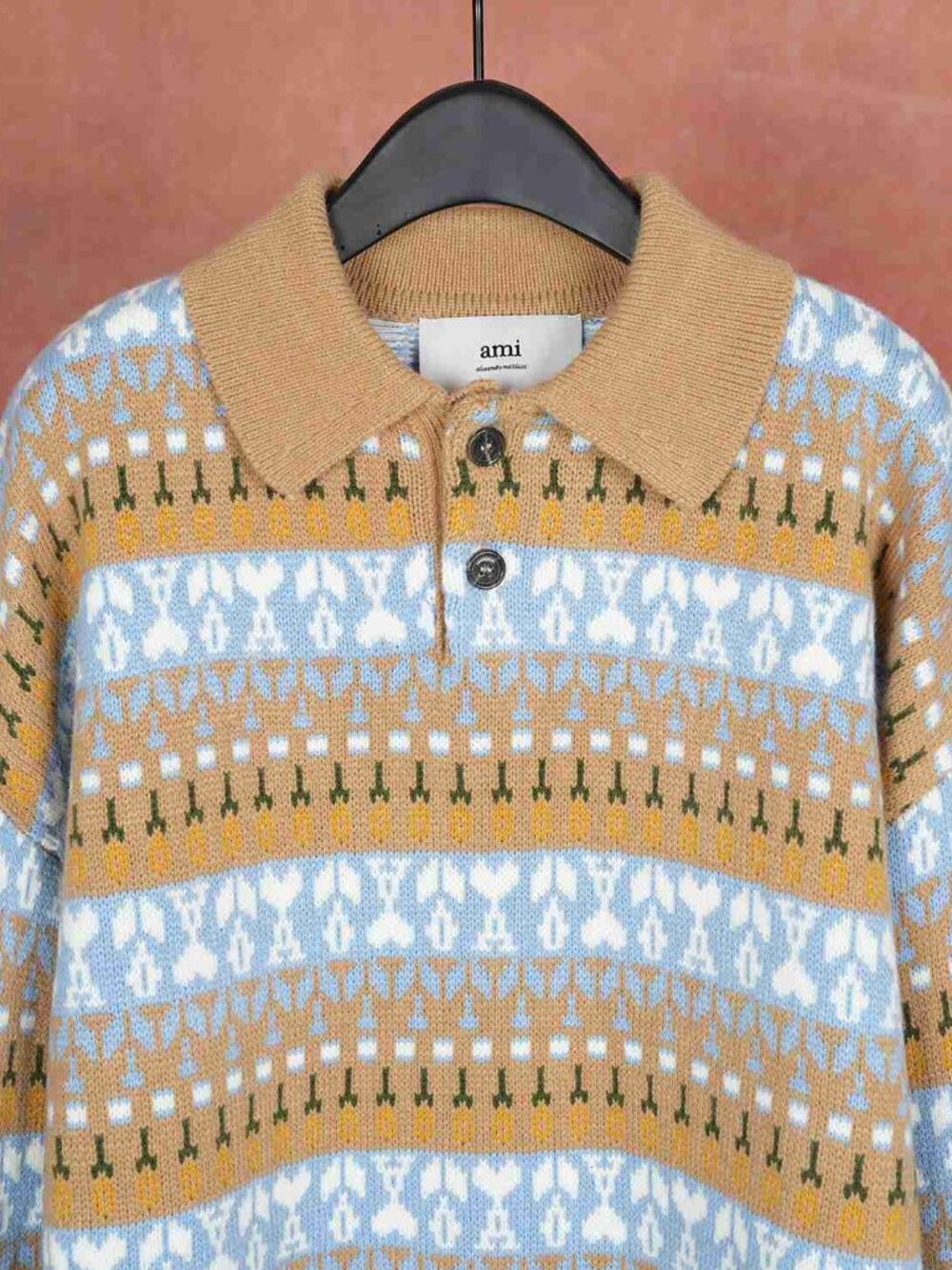 AMI Fair Isle Christmas Polo Knit Sweater Unisex Couple - Picture 2 of 8